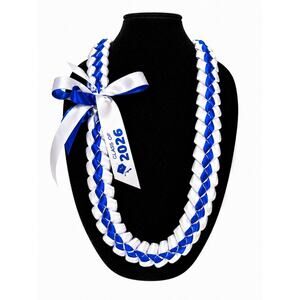 Graduation Lei – Class of 2026 Ribbon Lei Royal Blue and White
